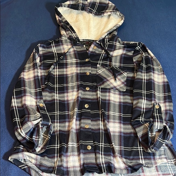 Plaid button down hoodie. - Picture 1 of 6